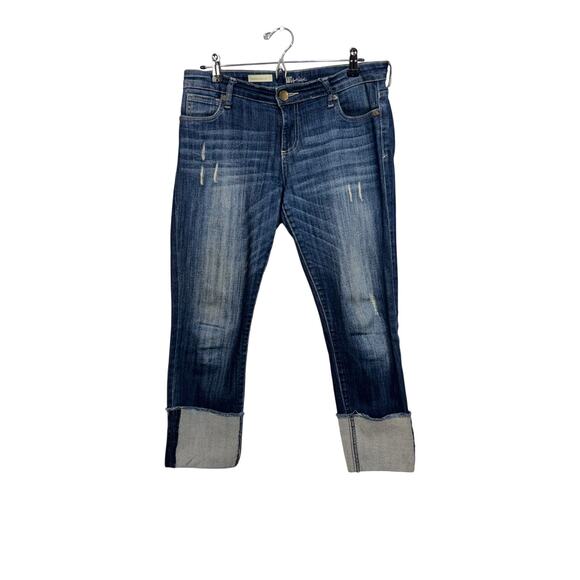 Kut from the Kloth Denim - Kut From the Kloth Cameron blue denim crop jeans distressed straight wide cuff 6